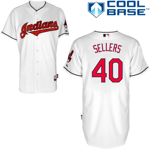 Justin Sellers #40 MLB Jersey-Cleveland Indians Men's Authentic Home White Cool Base Baseball Jersey